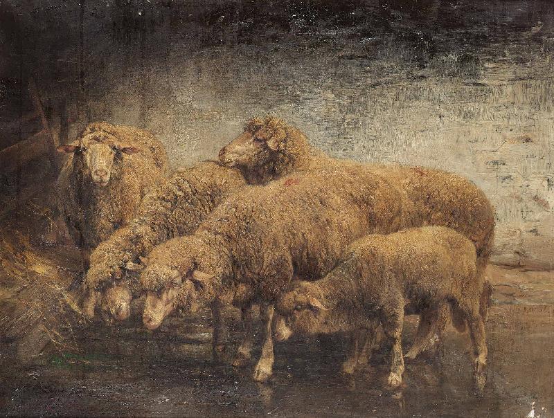 Sheep in a barn, Heinrich von Angeli